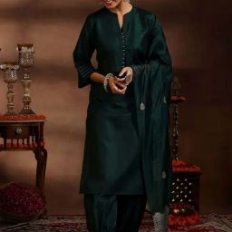 Libas Green Plain Kurta and Sharara Set With Dupatta-picture-11