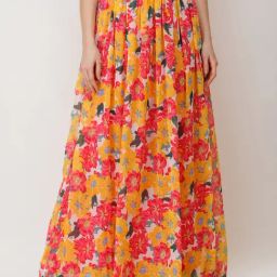 Scorpius Yellow & Pink Floral Print Skirt-image-76