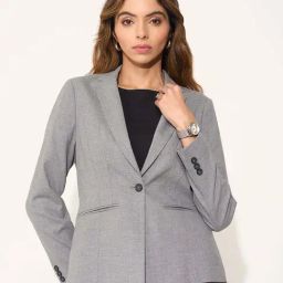 Annabelle By Pantaloons Grey Regular Fit Checked Blazer-picture-5