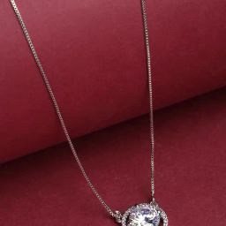 Panash Silver Plated CZ Studded Circular Solitaire Pendant-31