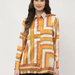 MADAME Orange Printed Shirt-image-82