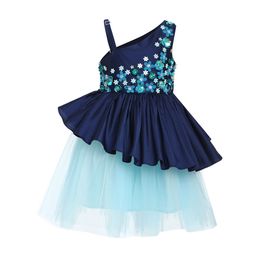 A Little Fable Girls Navy Blue & Blue Self Design Fit and Flare Dress-image-99
