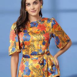 Melon By plusS Mustard Printed Top-image-75