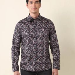 U.S. Polo Assn. Blue Cotton Slim Fit Floral Print Shirt-image-2
