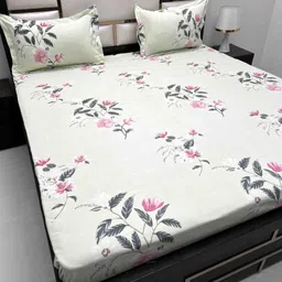 Pure Decor Green & Pink Floral 200 TC Queen Bedsheet with 2 Pillow Covers-picture-17