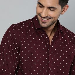 Mast & Harbour Men Burgundy & White Regular Fit Printed Casual Shirt-image-37
