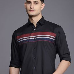 Louis Philippe Sport Slim Fit Horizontal Stripes Pure Cotton Casual Shirt-image-65