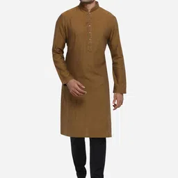 azania Men Brown Solid Straight Kurta-image-92