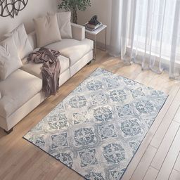 Status Grey & Blue Ethnic Motif Printed Anti-Skid Carpet-33