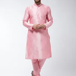 SOJANYA Men Pink Solid Kurta with Churidar-picture-13
