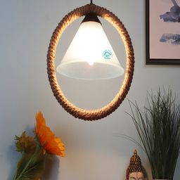 MFD HOME FURNISHING Beige & Transparent Textured Pendant Lamp-picture-16
