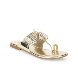 Shezone Women Gold-Toned Solid One Toe Flats-image-26