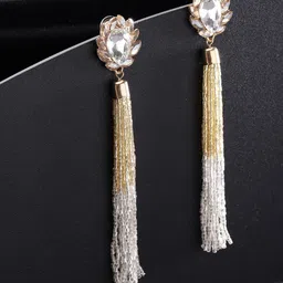 YouBella Gold-Plated Artificial Stones Studded & Beaded Contemporary Drop Earrings-image-15