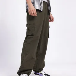 glitchez Men Contemporary Cargos Mid-Rise Regular Fit Trousers with Toggle Hem-image-45