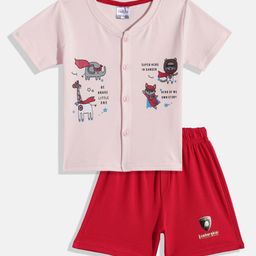 Kidszi Infant Boys Printed Pure Cotton Jhabla With Shorts-image-88