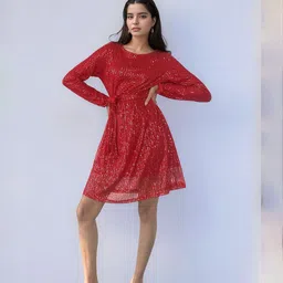 Outzidr Red Sequined Mini Dress-picture-16