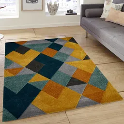 PRESTO Blue & Yellow Rectangular Anti-Skid Wool Carpet-image-75