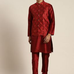 SOJANYA Mandarin Collar Regular Kurta With Churidar & With Nehru Jacket image 1