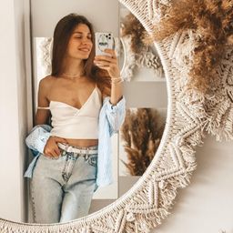 ARSHLAZA Macrame Hanging Wall Mirror with Macrame Round Mirror Art Boho Decor Macrame Decorative Mirror [MG22], Framed, White image 3