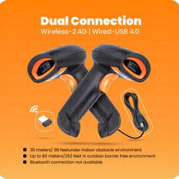 helett HT20 Wireless 2.4GHz 2D & 1D Barcode Scanner (QR Code & Barcode) Wired & Wireless(Rechargeable) Connectivity | Induction Scanning with Built-in Illumination Light |Strong ABS(1-Year Warranty) image 3