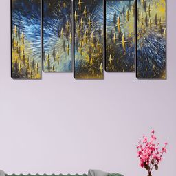SAF Blue & Yellow 5 Piece Abstract Canvas Wall Arts-picture-34