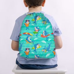 Baby of Mine Cool Shark Print Waterproof Drawstring Multipurpose Bag Blue - Height 16 Inches-86
