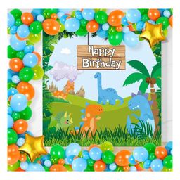 Untumble Dinosour Theme Birthday Decoration  Backdrop Arch Kit Green & Orange - Pack Of 64-image-87