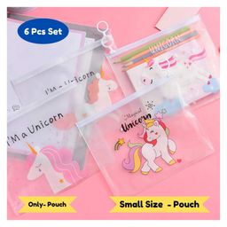 Puchku Unicorn Transparent Pouches Pencil Pouch Case For Kids Assorted Design For Birthday Return Gifts Pack Of 6 - Multicolor-15