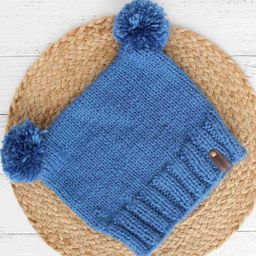 Woonie Handmade Pom Pom Detailed Square Knitted Woollen Cap - Blue-image-22