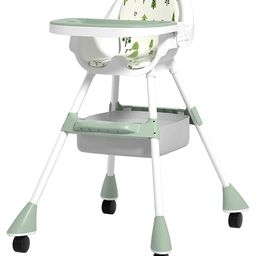 SYGA High Chair Safety Toddler Feeding Booster Seat Dining Table Chair with Wheel and Cushion - Green-image-4