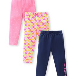 Babyhug Cotton Lycra Full Length Leggings Polka Dot & Text Print  Pack of 3 - Multicolour-image-46