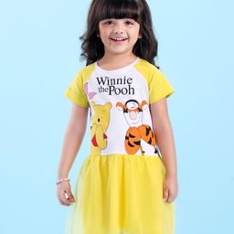 Babyhug Disney Knit Raglan Half Sleeves Winnie The Pooh Printed Frock - Yellow-image-74