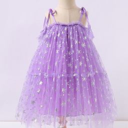 Kookie Kids Sleeveless Party Frock with Snow Flake Glitter Detailing - Purple-image-34