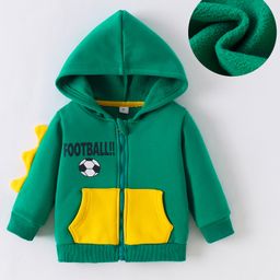 Kookie Kids Full Sleeves Front Open Hooded Sweatshirt With Football Print & Kangaroo Pockets - Green-image-74