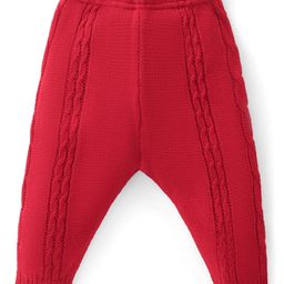 Babyhug Fleece Knit Full Length Woollen Pants With Cable Knit Design - Red-image-77