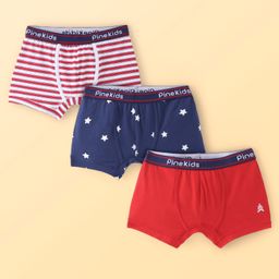 Pine Kids Cotton Spandex Knit Trunks With Stripes & Star Print Pack of 3 (Colour May Vary)-image-40