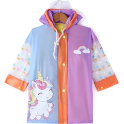 Babyhug Full Sleeves Below Knee Length Hooded Raincoat with Unicorn Print - Multicolor-image-90