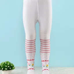 Cute Walk by Babyhug Antibacterial Footie Tights with Striped & FloralDesign - White-picture-11