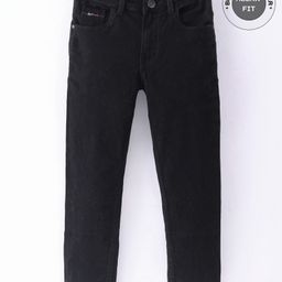 Ruff Denim Woven Full Length Solid Color Jeans - Black-image-17