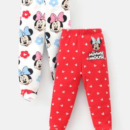 Babyhug Disney Cottton Knit Footed Diaper Leggings With Minnie Mouse Graphics Pack Of 2 - Red & White-image-60