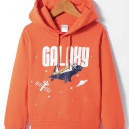 Taeko Fleece Knit Full Sleeves Hooded Sweatshirt with Galaxy Print - Coral-image-10