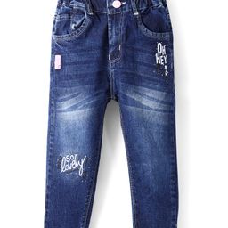 Olio Kids Woven Full Length Denim Jeans With Text Print - Navy Blue-picture-4