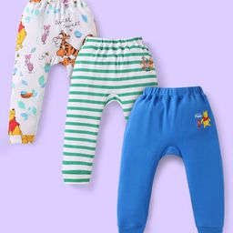 Babyhug Disney Interlock Knit Full Length Diaper Leggings With Winnie & Friends Graphic Pack Of 3 - Blue White Green-picture-25