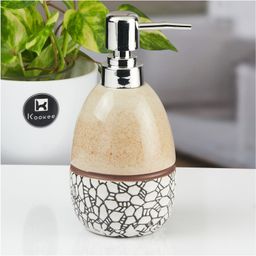 KOOKEE Ceramic Soap Dispenser for handwash for Bathroom, Beige, (Set of 1) (11344)-22