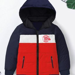 Trampoline Full Sleeves Athletic Department Text Printed Colour Blocked Padded Hooded Jacket - Blue & Red-picture-31