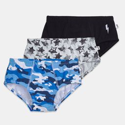 Plan B Cotton Elastane Pack Of 3 Stars & Camouflage Printed Briefs - Grey Black & Blue-picture-17