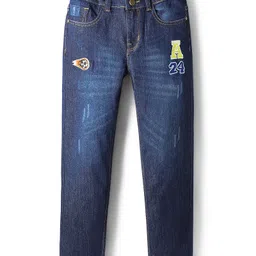 Pine Kids Denim Woven Full Length Washed Jean with Sporty Patch - Navy Blue-picture-45
