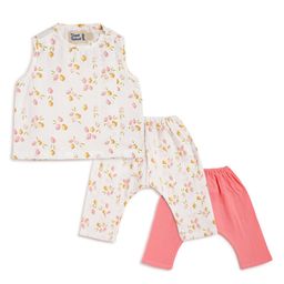 Tiber Taber 100% Cotton Sleeveless Fruits Printed Jhabla & Pants Set - White-picture-10