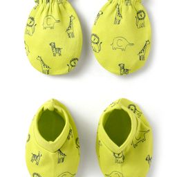 Doodle Poodle Cotton Interlock Knit Mittens & Booties Set with Animal Print - Lime Green-picture-15