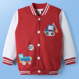 Mark & Mia Fleece Knit Full Sleeves Vehicles Embroidered Bomber Jacket - Red & White-image-98